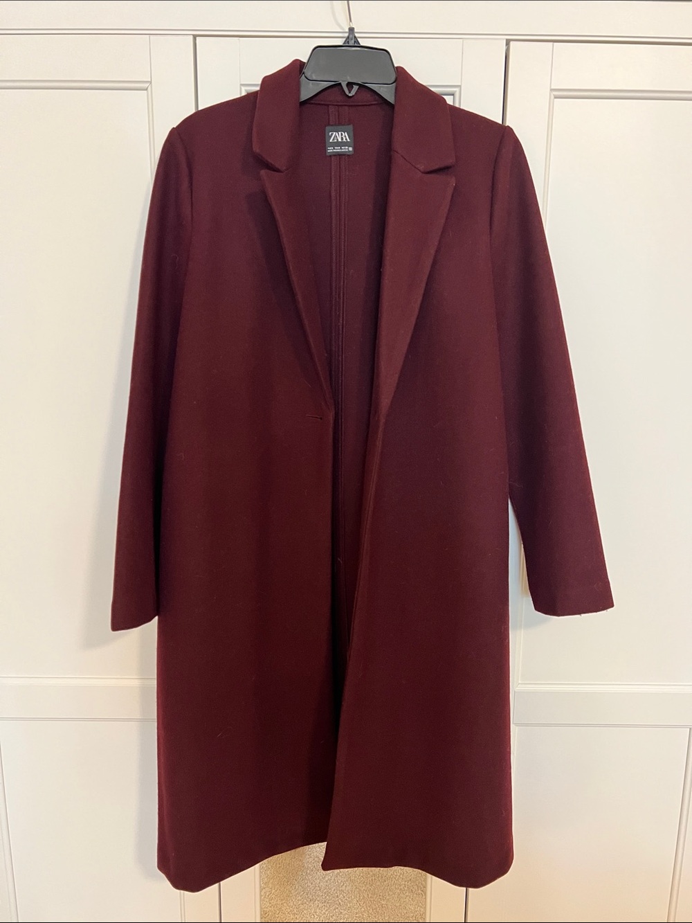 ZARA Women's Burgundy Open-Front Trench Coat